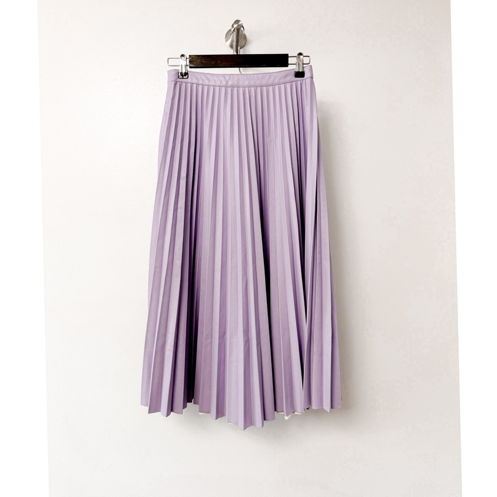 Lucy Paris Purple Pleated Vegan Leather Midi Skirt Small Accordion High Rise - Picture 2 of 8